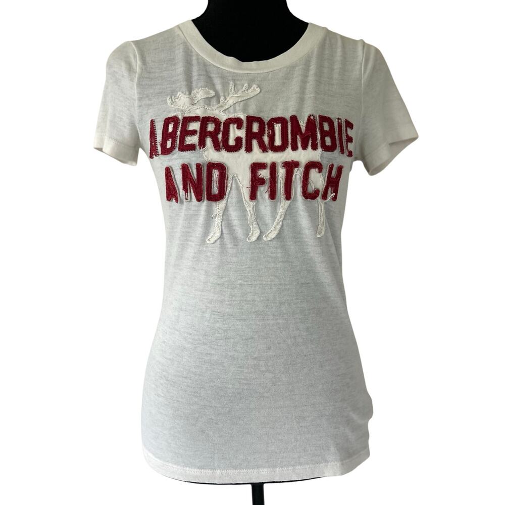 Vintage Abercrombie & Fitch Graphic Logo Moose baby Tee Y2K spell out appliqué M